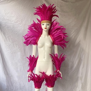 Vierkleurige felroze veren sjaal, showgirl veren sjaal, carnaval kostuum veren enkelmanchet, haan veren kromtrekken, veren top