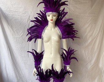 Purple Feather Shawl: Sequined Carnival Costume Ankle Cuffs