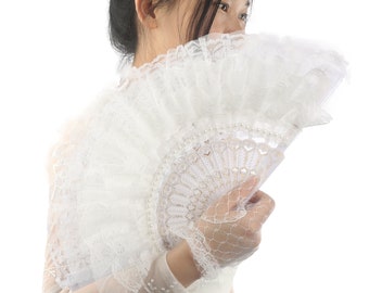 Éventails de main de mariée en dentelle blanche Burlesque, éventails de plumes d'Osteich blanches pour cadeau de mariage