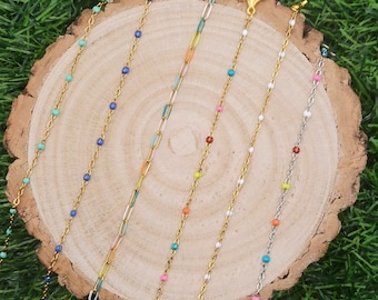 Stainless Steel Enamel Beaded Bracelet, Hypoallergenic Rosary