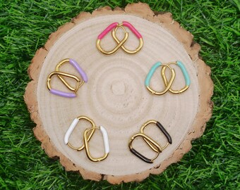 Colorful Enamel Stainless Steel Hoop Earrings