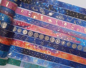 Celestial Washi Tape Set, Zodiac, Stars, Planets, Metallic (12pc)