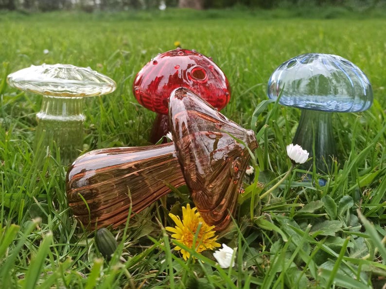 glass mushroom vase in different colours