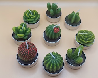 Cactus candle set of 6, Succulent candle set, Unscented cactus candles, Mini candles, Plant lovers gift, Cactus tealight, cute candles