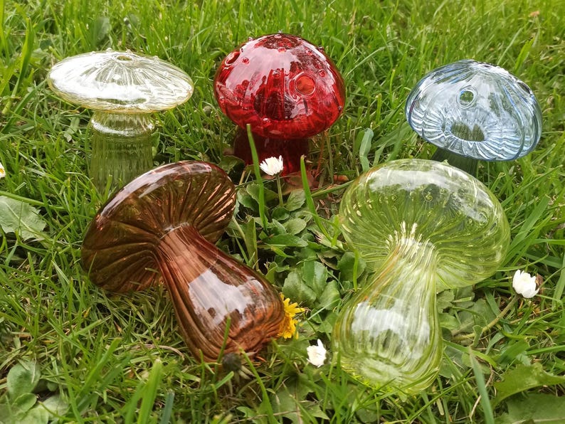 glass mushroom vase in different colours