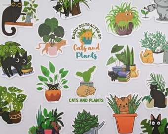 Cats and plants stickers, Cute stickers, stationery, cat lovers, plant lovers, scrapbooking stickers