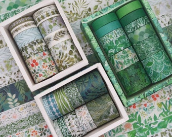 Plant washi tape set,green washi tape,decorative tape,spring washi tape,floral washi tape,green leaves washi tape,flowers washi tape