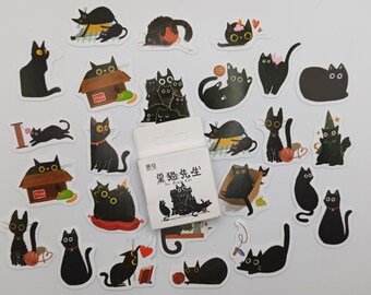 Black cat stickers, Cute cat stickers, stationery, cat lovers gift, scrapbooking stickers
