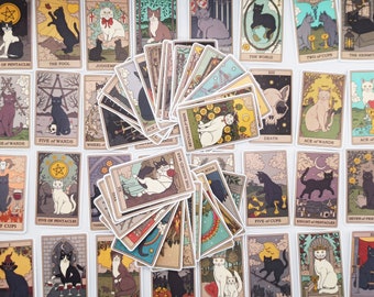 Tarot Cat Card sticker set (78 stickers), cat lovers vinyl, DIY stationery