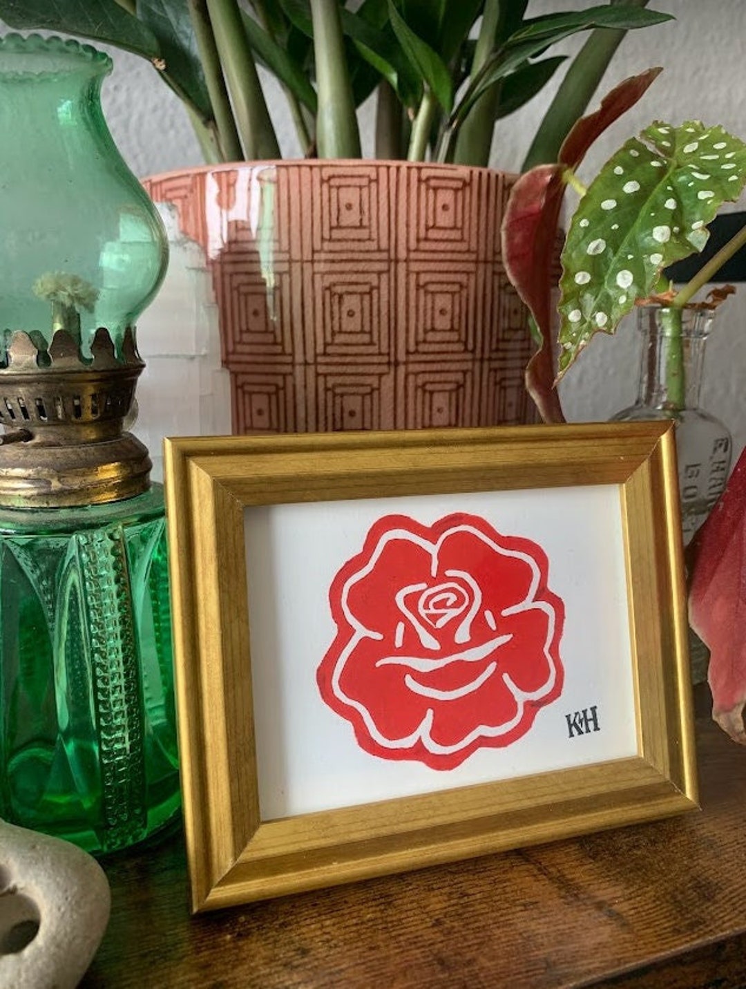 Red Roz Print Red Rose Lino Print - Etsy