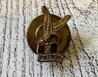 F.O.E. Fraternal Order of Eagles Patron 1/2" Screw Back Pin Vintage