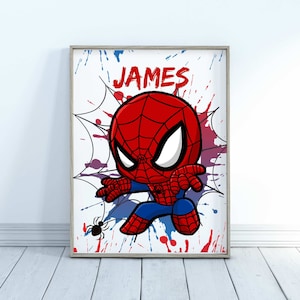 Affiche personnalisée du nom Spidey numérique. Art mural pour enfants. Spidey Lovers Art mural imprimable, Pépinière