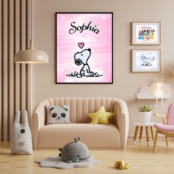 Personalized Pink Heart Snoopy Name Poster .digital Download