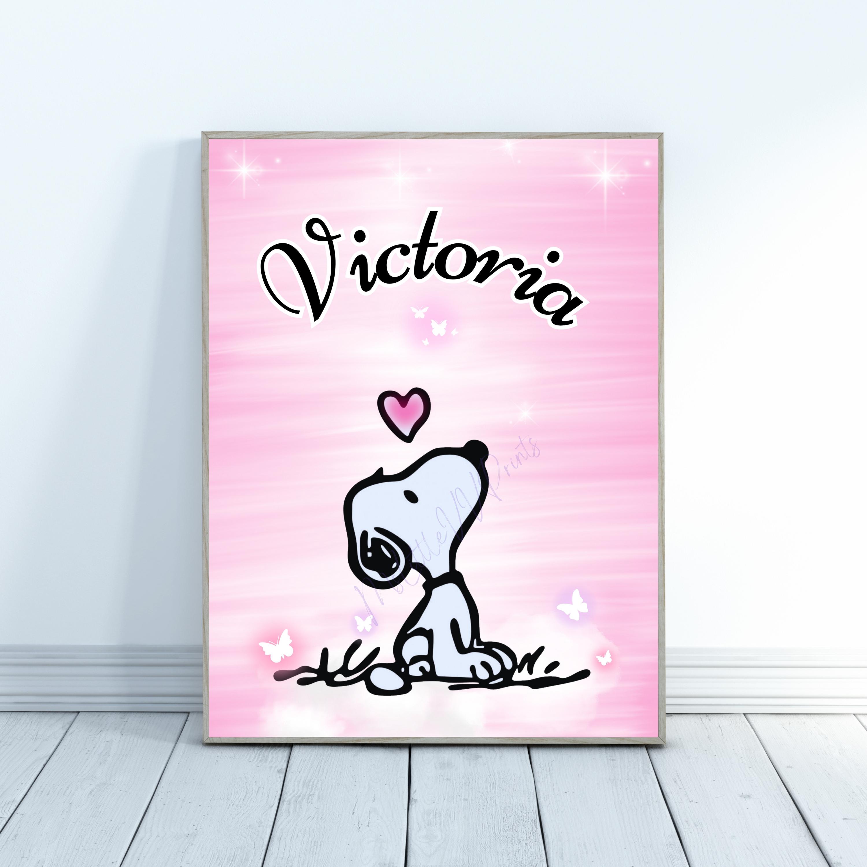 Personalized Pink Heart Snoopy Name Poster .digital Download