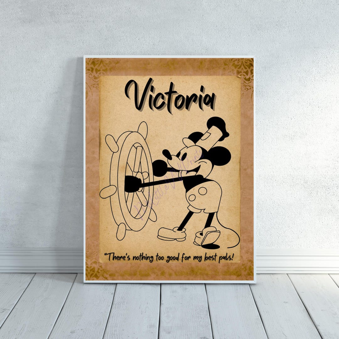 steamboat willie mickey mouse wall art prints for... Personalized Steamboat Willie Mickey Mouse Print, Vintage Nursery Decor ...