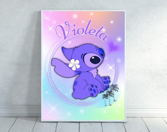 Personalized Stitch Name Poster: Purple  Lilo and Stitch Wall Art (Digital Download)