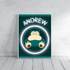 Personalized Digital Snorlax Name Poster, Snorlax Custom Name Print. Kids Wall Art. Snorlax Lovers Nursery