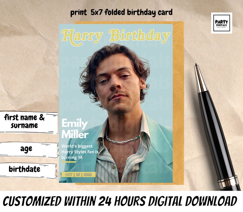 Harry Styles Birthday Card Digital Download Rolling Stone Etsy
