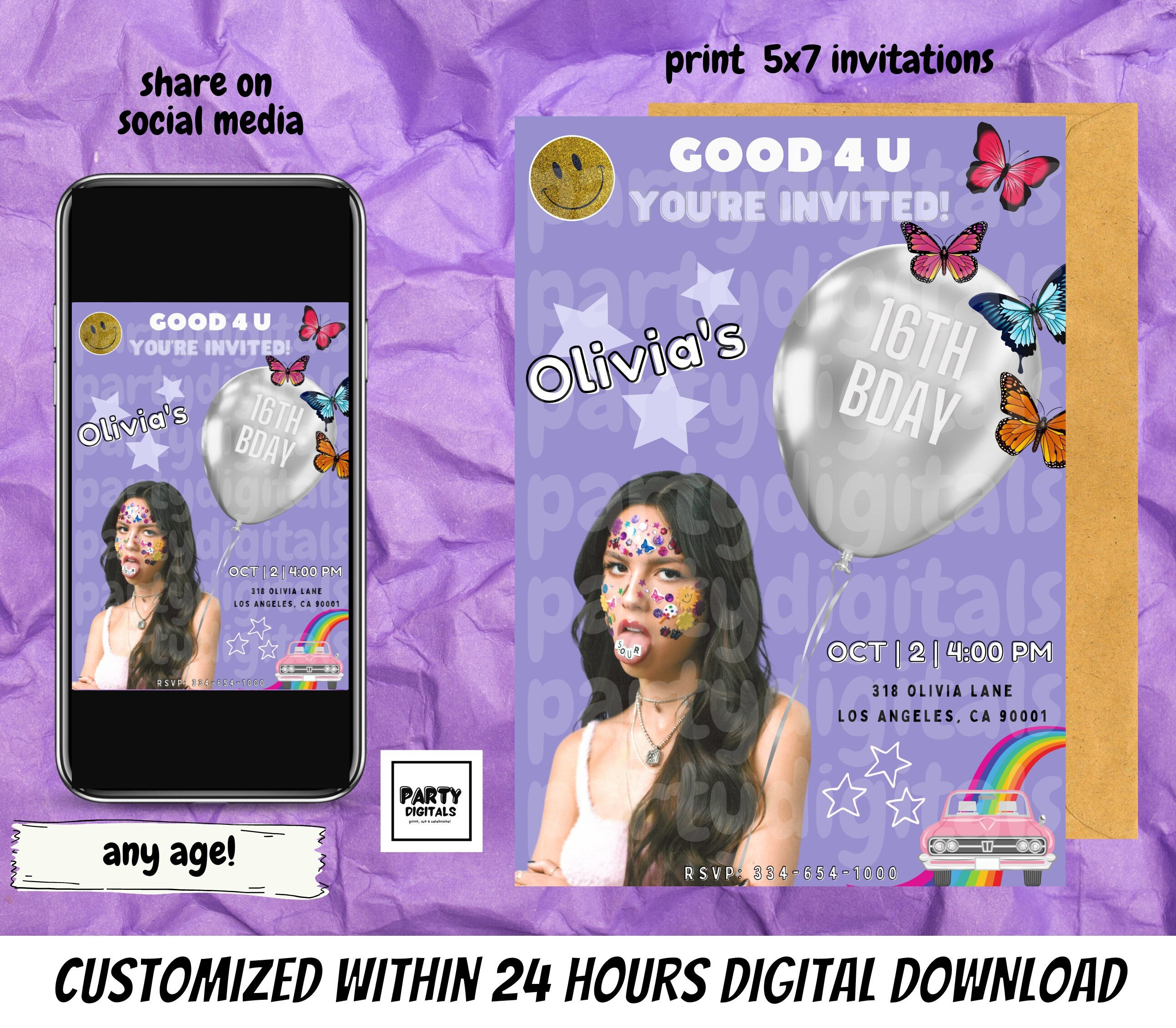Olivia Rodrigo Invitation Digital Download SOUR Invite Etsy