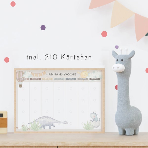 Bastelset Wochenplan inclusive 210 Kärtchen A4 Kinder beige Dino