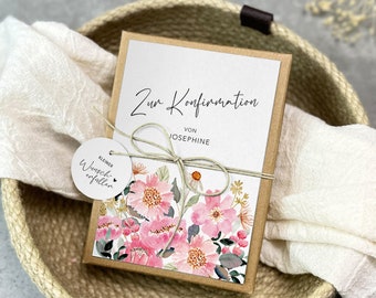 Geschenkschachtel „JOSEPHINE“ zur Konfirmation | Geldgeschenk zur Konfirmation| personalisiert mit Namen, Baumwollsäckchen + Anhänger