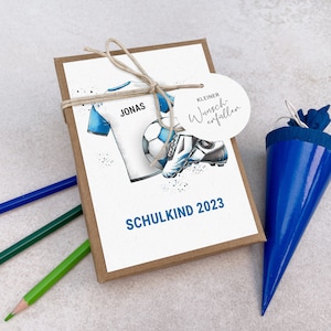 Geschenkschachtel  Fußball zum Schulanfang | Schulkind 2025 | Geldgeschenk Einschulung | personalisiert mit Namen, Baumwollsäck. + Anhänger
