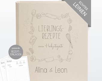Recipe book, A4, recipe binder, recipe inserts, wedding gift, wedding present, gift for wedding guests, high-quality linen, 409011
