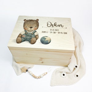 Baby memory box, bear memory box, birth gift, birth baby gift, memory box, wooden box, christening gift, Oskar No. 08