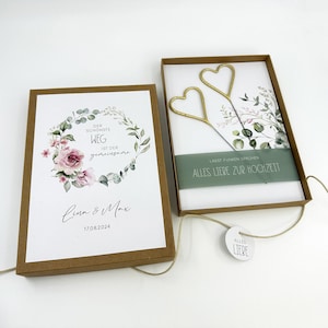 Geschenkschachtel EUKALYPTUS mit Wunderkerzen, A5-Format, Geschenk Hochzeit, Geldgeschenk personalisiert, Kuvert + Anhänger, Nr. 43