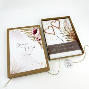 Geschenkschachtel BLOSSOM mit Wunderkerzen, A5-Format, Geschenk Hochzeit, Geldgeschenk personalisiert mit Namen, Kuvert + Anhänger