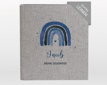 Zeugnismappe, Leinen, Geschenk personalisiert, Zeugnisse, Schulkind, Einschulung, Schulanfang, Zeugnisordner, Junge, Regenbogen, Nr. 65