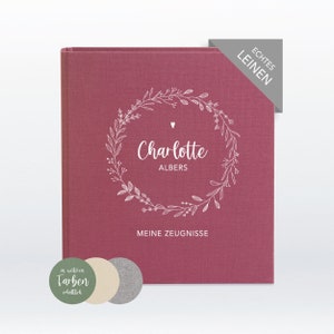 Zeugnismappe, Zeugnisordner, Leinen, Geschenk personalisiert, Schule, Zeugnisse, Schulkind, Einschulung, Schulanfang, Blumenkranz, 404006