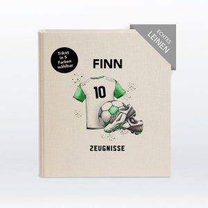 Zeugnismappe, Zeugnisordner, Geschenk personalisiert, Zeugnisse, Schulstart, Schulkind, Einschulung, Fußballspieler, Fußball, beige, 401060