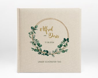 Fotoalbum, Leinen, Fotoalbum personalisiert, Hochzeitsgeschenk, Hochzeitsalbum, Hochzeit, Geschenk, Eukalyptuskranz, Nr. 68