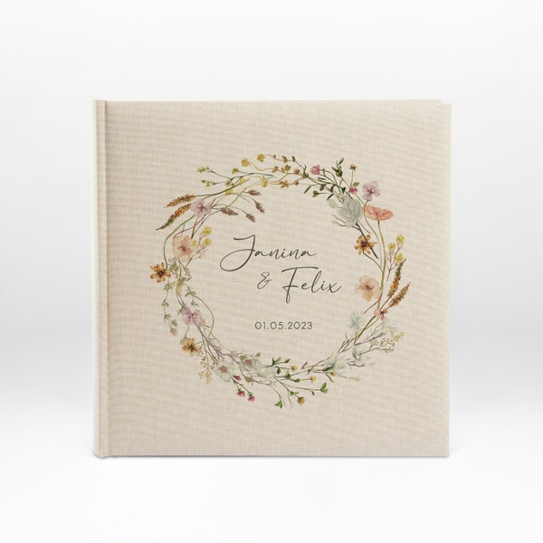 Fotoalbum, Leinen, Fotoalbum personalisiert, Hochzeitsgeschenk, Hochzeitsalbum, Hochzeit, Geschenk, Wildblumen, Nr. 42