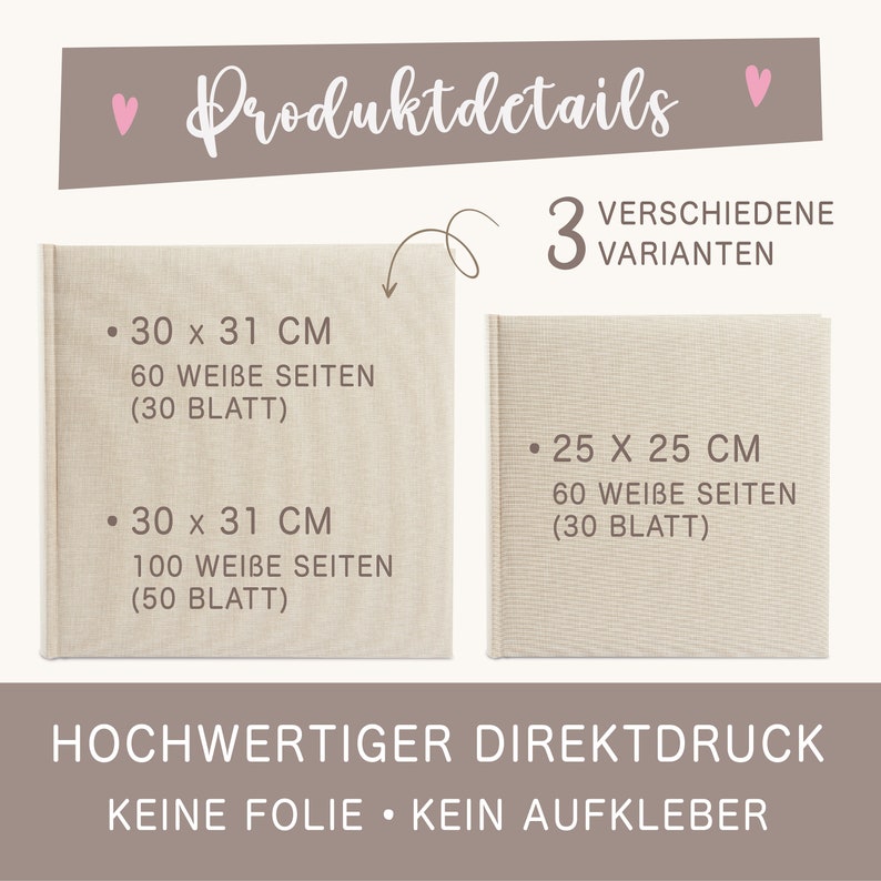 Fotoalbum, personalisiert, Familienalbum, Erinnerungsalbum, Geschenk, Geburtstag, Hochzeit, Wildblumen, Leinen, beige, Nr. 82 Bild 5