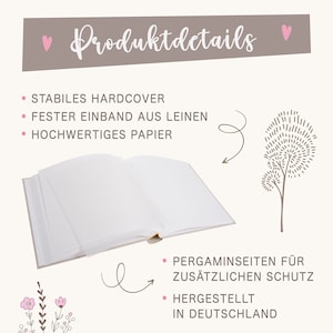 Fotoalbum, personalisiert, Familienalbum, Erinnerungsalbum, Geschenk, Geburtstag, Hochzeit, Wildblumen, Leinen, beige, Nr. 82 Bild 7