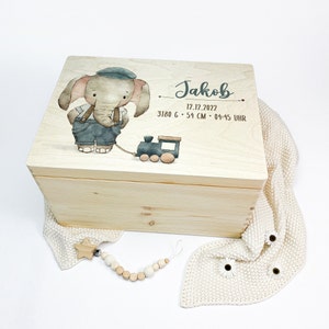 Baby memory box, elephant memory box, birth gift, baby gift birth, memory box, wooden box, baptism gift, Jacob No. 03