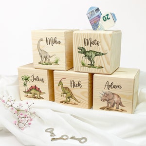 Spardose personalisiert, Spardose, Spardose Kind, Spardose Holz, Einschulung, Schulanfang, Ostern, Dino, Dinosaurier, Geschenk Junge