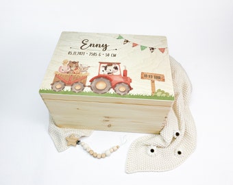 Baby memory box, farm memory box, birth gift, baby birth gift, wooden memory box, christening gift, Enny No. 13