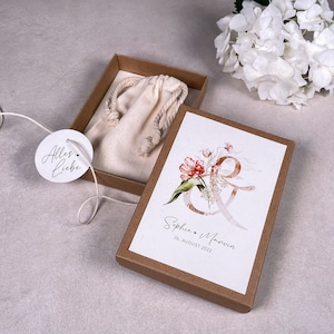 Geschenkschachtel HOPE Geschenkbox Geschenk zur Hochzeit Geldgeschenk personalisiert mit Namen, Baumwollsäckchen Anhänger Bild 8