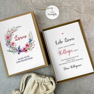 Geschenkschachtel Ruhestand | personalisiert | Kollegenabschied | Geschenk Renteneintritt | Ruhestand Geschenk Frau, Baumwollsäck. + Anhäng.