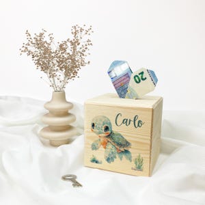 Spardose personalisiert, Spardose, Spardose Kind, Spardose Holz, Baby Geschenk, Geburt Geschenk, Taufe Geschenk, Schildkröte, Nr. 111001