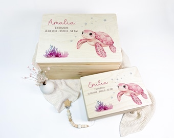 Erinnerungskiste Baby, Geschenk Geburt, Babygeschenk, Erinnerungsbox, Taufgeschenk, Taufe, Geburtstag, Schildkröte, Turtle, pink, Nr. 101077