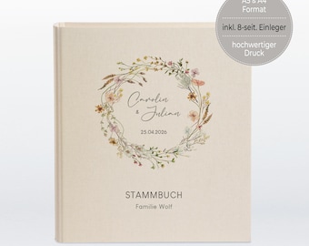 Family register, high-quality workmanship, family record book, family record book, A4, A5, binder, screw-bound folder, index, linen, beige, 404016