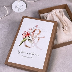Geschenkschachtel HOPE Geschenkbox Geschenk zur Hochzeit Geldgeschenk personalisiert mit Namen, Baumwollsäckchen Anhänger Bild 6