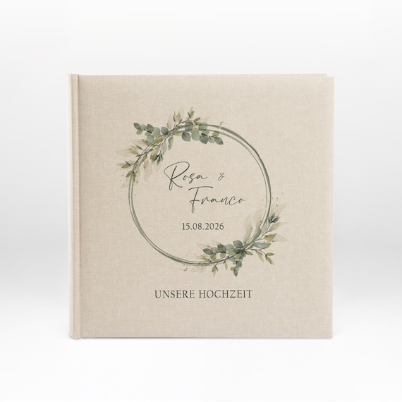 Fotoalbum personalisiert, Leinen, Erinnerungsalbum, Hochzeitsalbum, Hochzeitsgeschenk, Hochzeit, Geschenk, Eukalyptus, Greenery, 304018