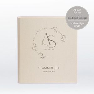 Family register, high-quality workmanship, family record book, family record book, A4, A5, binder, screw-bound folder, index, linen, beige, 407018