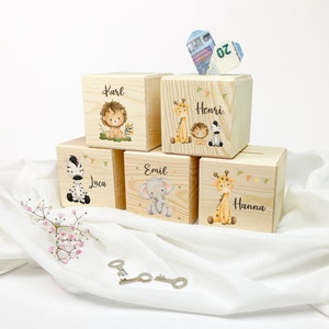 Spardose personalisiert, Spardose, Spardose Kind, Baby Geschenk, Geburt Geschenk, Taufe Geschenk, Safari, Löwe, Giraffe, Zebra, Elefant