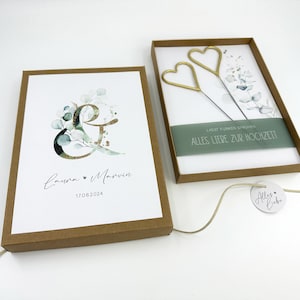 Geschenkschachtel LOKI mit Wunderkerzen, A5-Format, Geschenk Hochzeit, Geldgeschenk personalisiert mit Namen, Kuvert + Anhänger